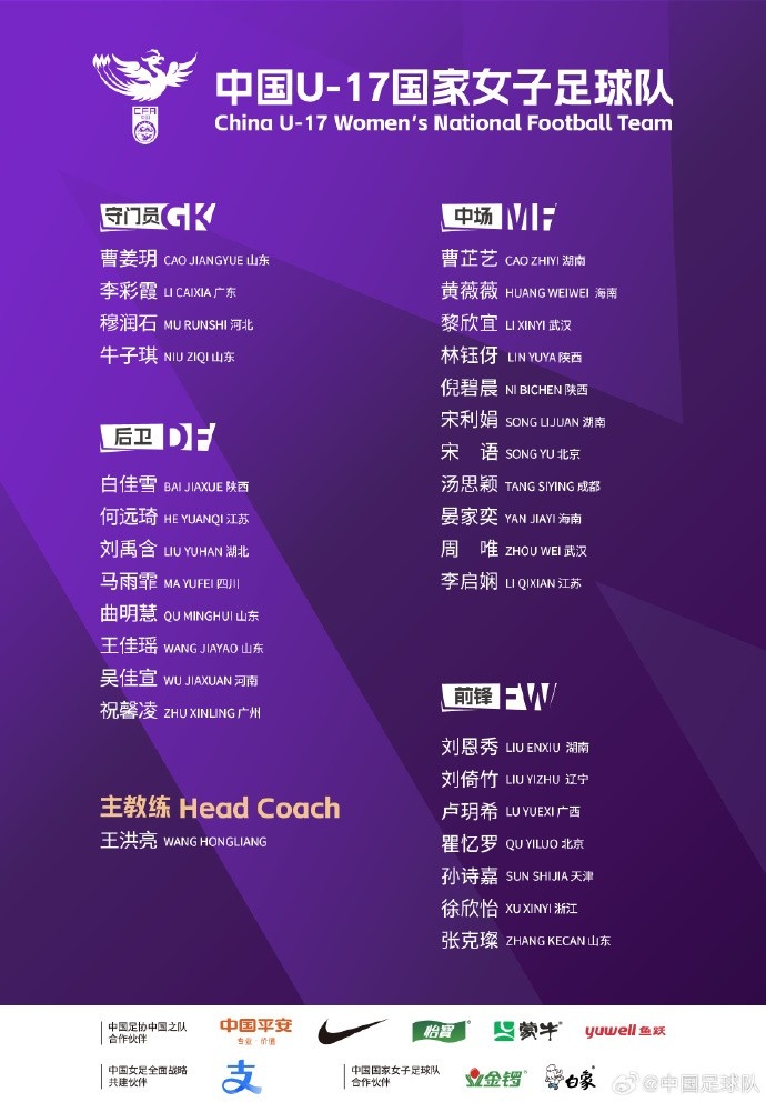  U17女足30人將在蘇州集訓備戰(zhàn)世界杯，姜寧、朱挺擔任訓練員